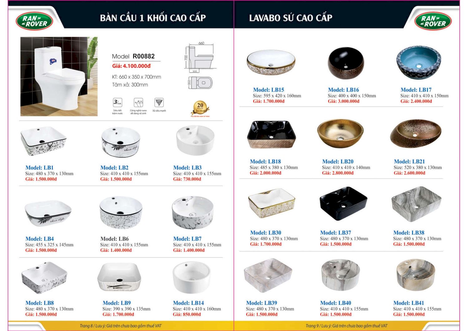 Thiết bị vệ sinh RANROVER Catalogue và Bảng giá mới nhất /Page 5